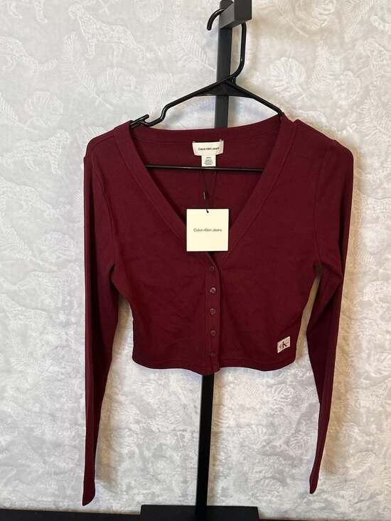 Calvin Klein Jeans Sweaters - Calvin Klein Jeans Ribbed Cropped Cardigan Burgundy Size S